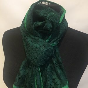 Green silk lace scarf shawl hijab pashmina turban